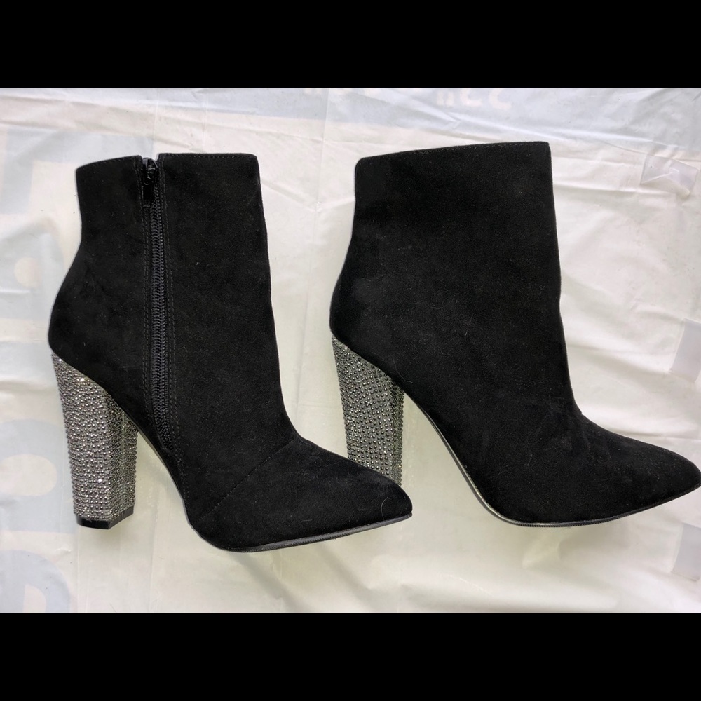 Black Rhinestone Heel Boots
